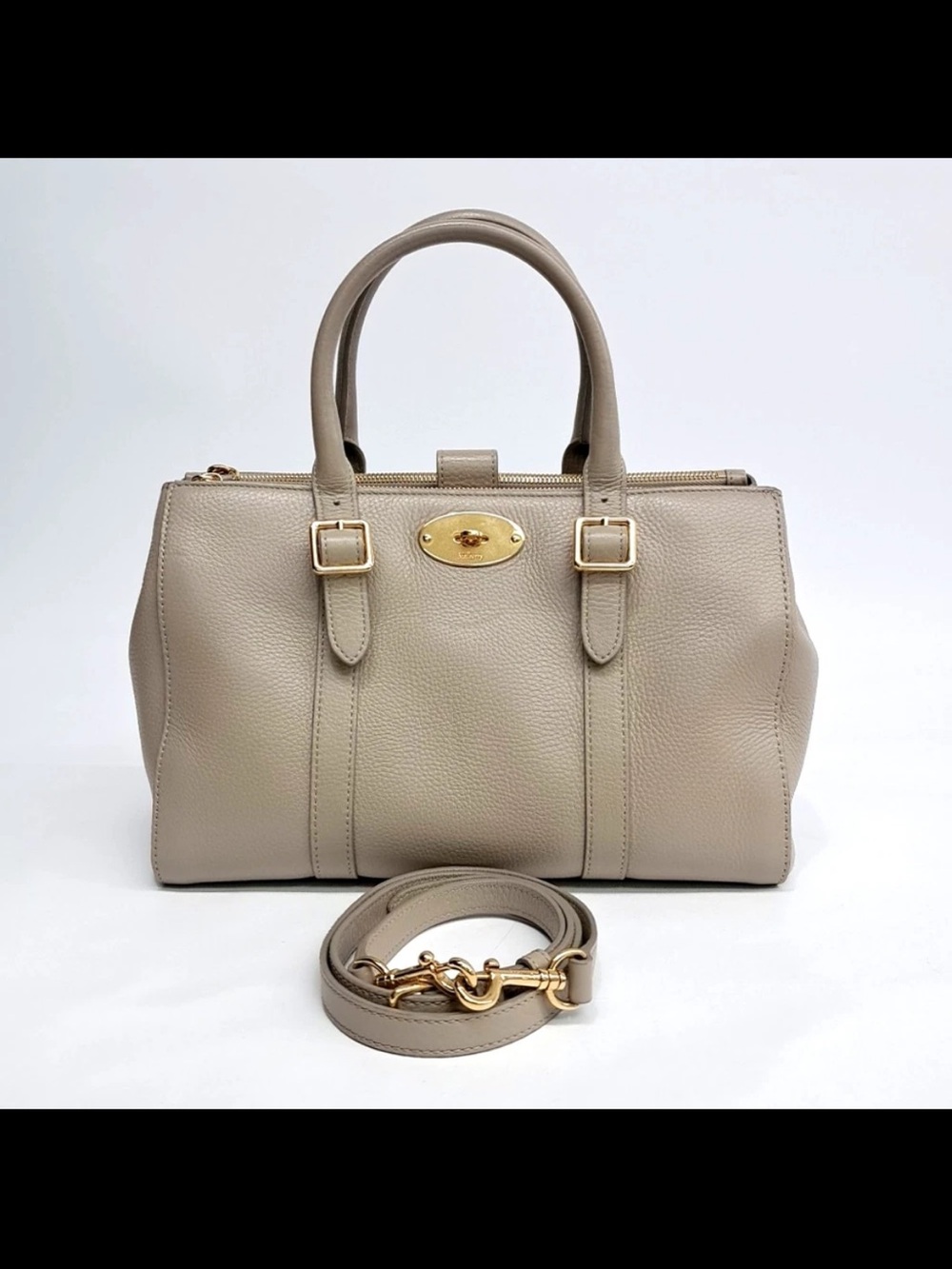 Mulberry Pebbled Leather Satchel in Taupe with Gold Hardware
